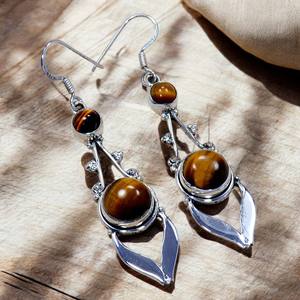 Boho Style Classical <b>Earring</b> Jewelry For Women Silver Jewelry 925 Sterling Silver Round Tiger Eye Gemstone <b>Handmade</b> <b>Earring</b> Gift - Product Image 1