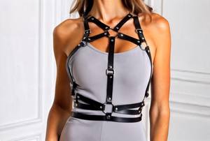 Elegant Waist Black Leather <b>Belt</b> For Couture Fashion Week & Stage wear Women Chest <b>Harnesses</b> Formal Top LWH-0097 - Product Image 4