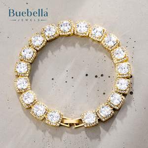 10mm Clustered Tennis <b>Bracelet</b> <b>for</b> <b>Men</b> Iced 18K yellow Gold Plated 925 <b>Sterling</b> <b>Silver</b> Moissanite <b>Bracelets</b> - Product Image 1