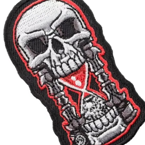<b>Red</b> & Black Skull Patches Black Twill Fabric Sew-On Embroidered Merrow Border embroidery Patches Work For Clothing And Hats - Product Image 5