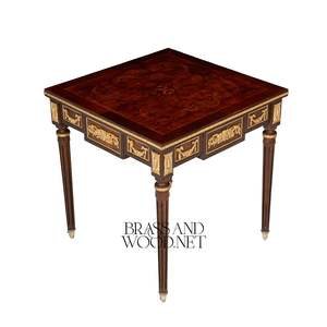 โต๊ะข้างทรงสี่เหลี่ยมหรูหรา ประดับลายดอกไม้แบบมาร์เก็ตรี และตกแต่งด้วยทองเหลืองสีทองอร่าม สำหรับตกแต่งห้องสไตล์คลาสสิก - Product Image 3
