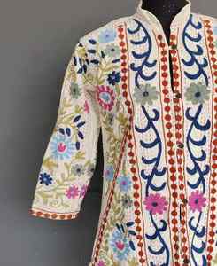 Vintage Banjara Style Long Jacket Robe Tribal Bohemian Multi-Color Heavy Suzani Embroidery Free <b>Size</b> <b>Plus</b> Cotton for Comfort - Product Image 2