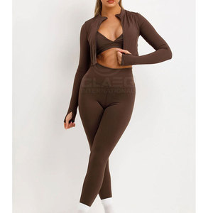 Customized Size Leggings Bra Sets for Woman Quick Dry <b>Yoga</b> Wear With <b>Jacket</b> Style Customized 3 Piece <b>Yoga</b> Set - Product Image 5