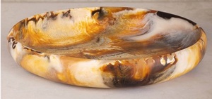 Bol décoratif en mélamine poli artisanal, motif unique en spirale, jaune brun, décoration d'intérieur de luxe, pièce d'accent moderne, intérieurs modernes - Product Image 2