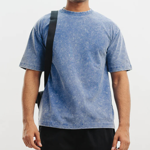 Vente en Gros de T-shirt pour Hommes 100% Coton Lavé à l'Acide avec Épaule Décolletée Logo Avant Style Décontracté Écran en Soie Respirant à Bas Prix - Product Image 2