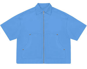 Haut en coton imprimé logo vintage personnalisé Crop Boxy Fit chemise à col zippé avec nouvelle poche à manches courtes à la mode Design vierge - Product Image 2