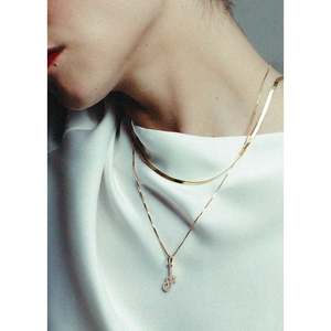 Collar de Cadena Fina Carter con Diseño Espiga, Chapado en Oro de 14K/18K, Estilo Moderno y Religioso, Cadena de Eslabones con Incrustaciones de Diamantes - Product Image 3