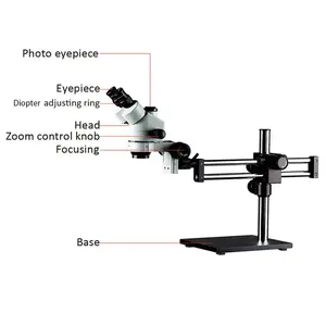 7X-45X panneau de travail de faible épaisseur de laboratoire Microscope trinoculaire stéréo pièces de précision Microscope d'inspection de PCB lumière annulaire LED - Product Image 2