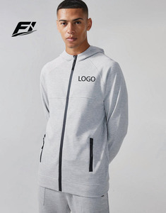 Sudadera con Capucha para Hombre, Fabricada a Medida, 100% Algodón, Transpirable, Deportiva, Casual, con Logotipo Bordado, Color Gris Jaspeado, Felpa Francesa - Product Image 1