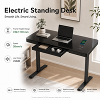Bureau debout électrique réglable en hauteur avec tiroirs, plateau en verre, chargement sans fil pour téléphone portable, ergonomique, double moteur, pour la maison et le bureau