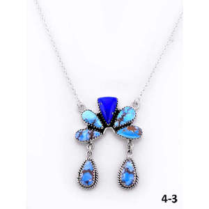 Collier artisanal Southwest Golden Hills tendance en lapis-lazuli, argent sterling et acier inoxydable, avec motifs floraux et numériques - Product Image 2