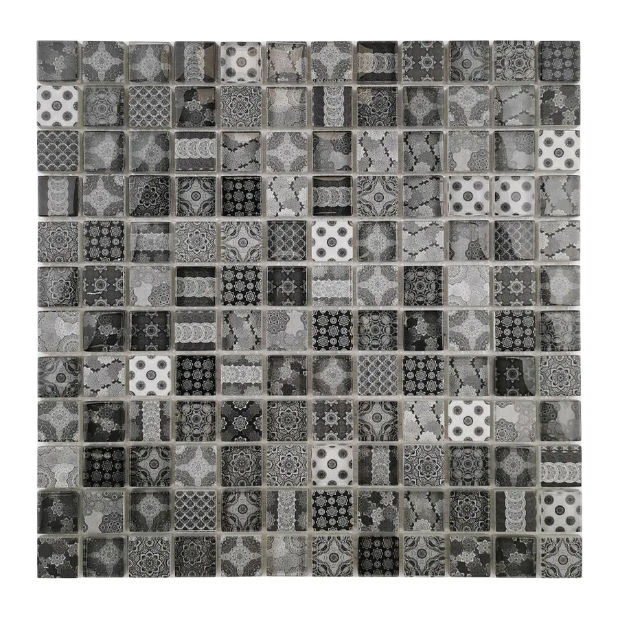 GUCI estilo marroquino pequeno chip vidro cerâmico mosaico branco preto cinza parede piso telha backsplash