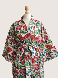 Bata Larga Estampada Floral para Mujer, Manga Tres Cuartos, 100% Algodón, Estilo Casual de Verano, Cierre con Cordón - Product Image 2