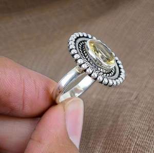 Bague en citrine naturelle faite à la main en argent sterling 925 massif réglage de lunette jaune bijoux estampillés à la main - Product Image 3