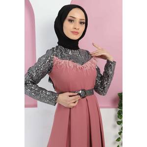 Vestido de Fiesta con Plumas, Talla XS, Vestido de Gala Maxi con Lentejuelas, Perlas y Flores, Elegante Vestido de Noche para Baile de Graduación - Product Image 2