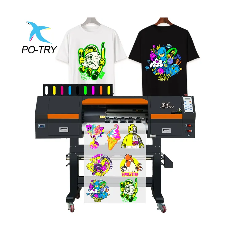 po-try 60cm 600mm Roll to Roll dtf heat transfer 3 heads fluorescent 60cm digit printer