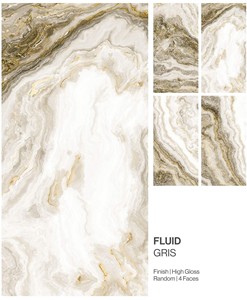 FLUID GRIS Carreaux en porcelaine pleine masse émaillés, design moderne brillant, pour intérieur (salle à manger, hôtel, chambre, villa, hall), adhésif - Product Image 3