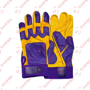 Latest Design Short Cuff Cowhide Leather Yellow & Purple Colour Combo Baseball Batting Gloves for Baseball Players - Product Image 1