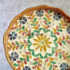Plateau en rotin élégant, plateau rustique tissé à la main, écologique, cuisine et salle à manger Tradebyd - Product Image 3
