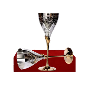 Copa de vino de acero inoxidable, venta al por mayor, copa de vino de Metal Popular, copa de vino de tallo de latón elegante de diseñador martillado personalizado - Product Image 1