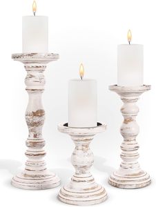 Candelabros de madera de lavado blanco bellamente tallados para un ambiente navideño acogedor toque natural terroso invitando al espíritu navideño - Product Image 6