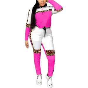 Ensemble Deux Pièces Sportif pour Femme de Grande Taille, Patchwork à Manches Longues, Tenues à Col Conventionnel, Pantalon Respirant et Lourd pour l'Automne - Product Image 1
