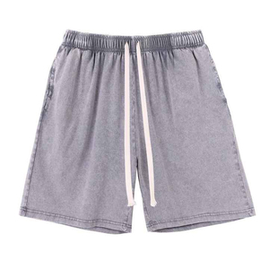 Short en coton avec cordon de serrage long délavé à l'acide personnalisé Oem pour hommes Fitness Sports Training Running Gym Pantalon court surdimensionné pour hommes - Product Image 5