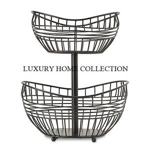 Grande corbeille à fruits artisanale en métal faite de fils de fer durables avec charme vintage et structure incurvée attrayante - Product Image 2
