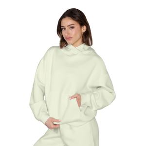 Vente en gros 100% coton anti-boulochage tricoté sweats à capuche pour femmes logo en relief personnalisé décontracté long poids lourd style hiver avant - Product Image 3