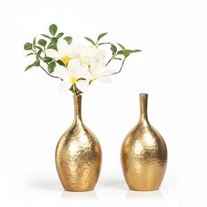 Jarrón de Flores de Metal de Diseño Clásico con Forma Ovalada para Decoración del Hogar, Jarrón de Mesa Moderno con Bordes Dorados y Acanalados, Juego de 2 Jarrones - Product Image 6