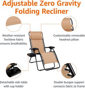 Set Furniture Basics Modern Outdoor Zero Gravity Lounge <b>Chair</b> <b>Recliner</b> Side Table Adjustable Mesh Design Metal Construction - Product Image 5
