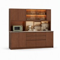 Buffet en bois massif sur mesure avec dessus en pierre frittée, 6 portes, tiroirs de rangement, style ferme/hôtel, durable pour la pièce