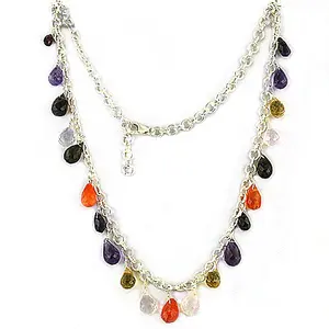 Collar de Plata 925 con Forma de Lágrima para Mujer, Accesorio con Cuentas Finas y Múltiples Piedras Preciosas - Product Image 1