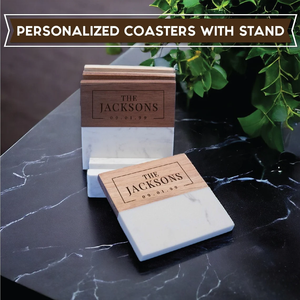 Customized Modern Design Wedding <b>Coasters</b> Personalized <b>White</b> Marble Wooden Mats/Pads Bridesmaid Gifts and Wedding Favors - Product Image 6