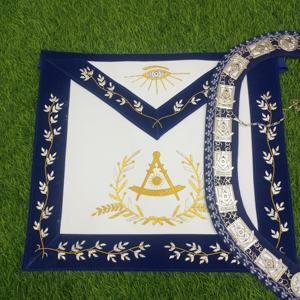 BRODURE MAIN MAÇON PAST MASTER TABLIER ET COLLIER VELOURS BLEU ROYAL - Product Image 2