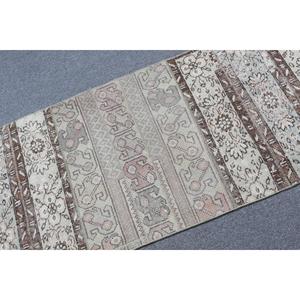 Turkish Runner Rug 2.3x9.3 ft, Vintage <b>Brown</b> Floral <b>Wool</b> Rug - Product Image 5