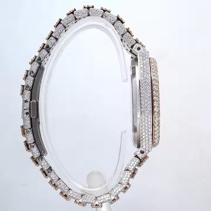 Nueva llegada antiguo oro rosa Moissanite diamante reloj 20mm banda de acero inoxidable pantalla analógica de cristal de alta calidad Hip Hop - Product Image 3