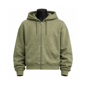 Sudadera con capucha vintage para hombre, con cremallera completa, de forro polar grueso, estilo oversize, de color liso. - Product Image 1