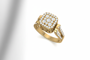 Elegant Gold Cocktail Square Cluster Halo <b>Split</b> Shank Natural Diamond <b>Ring</b> for Women's - Product Image 4