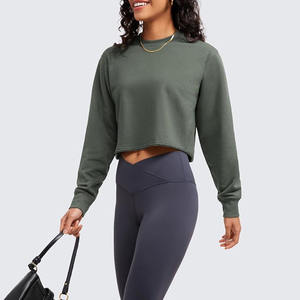 Wholesale Cotton <b>Ladies</b> Blank <b>Long</b> Sleeve Crop <b>Tops</b> Women's Sweatshirt Custom Logo Cropped Hoodie for Women - Product Image 3