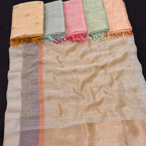 Trabajo de bordado de albaricoque para mujer Saree el sari perfecto para cada ocasión - Product Image 1