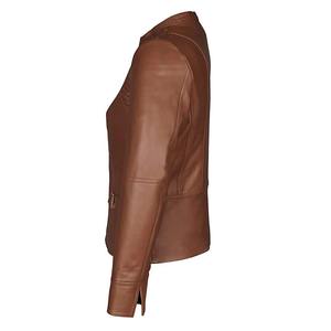 Chaqueta de Piel de Oveja Marrón para Mujer, Estilo Camionero, Transpirable, Vintage, Estilo Occidental, con Cremallera y Forro de Algodón - Product Image 4