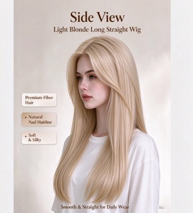 Peluca Larga y Lisa Rubio Claro, Fibra Premium, Línea de Cabello Natural, Suave y Sedosa, para Uso Diario - Product Image 2