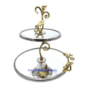 Support à gâteau en forme de feuille et de fleur de lotus plaqué or, style excellent, décoration de fête de mariage, accent de décoration intérieure, support à gâteau - Product Image 5
