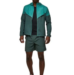 Nouveau design deux pièces 100% survêtements coupe-vent à fermeture éclair en nylon ensembles courts coupe-vent et survêtement en polyester respirant - Product Image 2