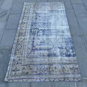 Alfombra Turca Vintage de 3.4x6.46 pies, Alfombra Decorativa, Alfombra de Lana Ikat Azul Grisáceo - Product Image 1