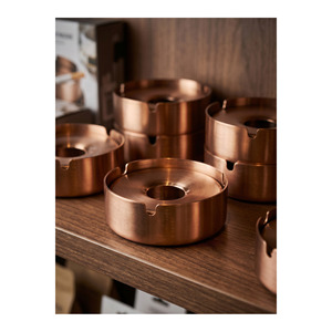 Minimally Designed Stainless Steel <b>Ashtray</b> with PVD Copper Coating Scotch Coated Lid 8 cm H 3 cm - Product Image 3