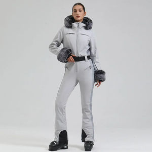Wholesale Windproof <b>Plus</b> <b>Size</b> Winter Puffer Jacket and Pants Set with Fur Hood <b>Belted</b> <b>Waist</b> Zipper Closure Down Filled Snowsuit - Product Image 4
