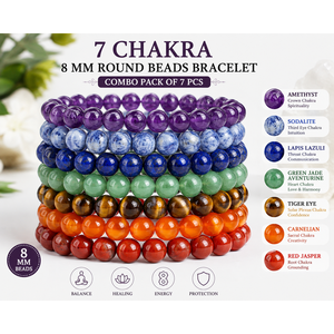 Chakralume - Paquete Combinado de Pulseras de Cuentas Redondas de 8 mm con 7 Chakras, Juego de Pulseras Curativas de Piedras Preciosas, Venta al por Mayor - Product Image 4