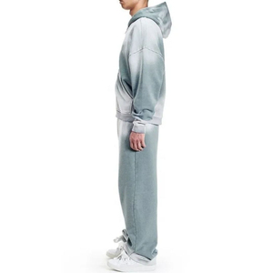 Drop Shoulder Winter 100% Cotton Plain Dyed Lightweight Hoodie <b>Trouser</b> Embroidery Applique <b>Flared</b> Custom Sweat Suit - Product Image 3